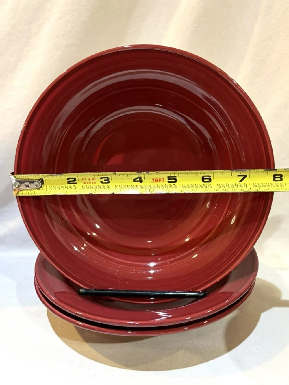 Set of 3 Nancy Calhoun Solid Color Raspberry Rim Bowls for Soup Pasta Salad